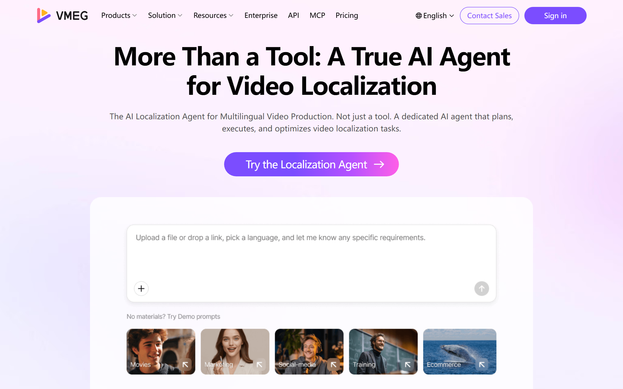 VMEG AI Localization Agent landing page