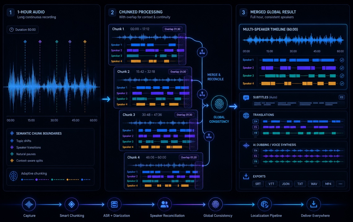 When One Hour Isn’t One Audio File: Engineering Long-Form Speech Processing at Scale