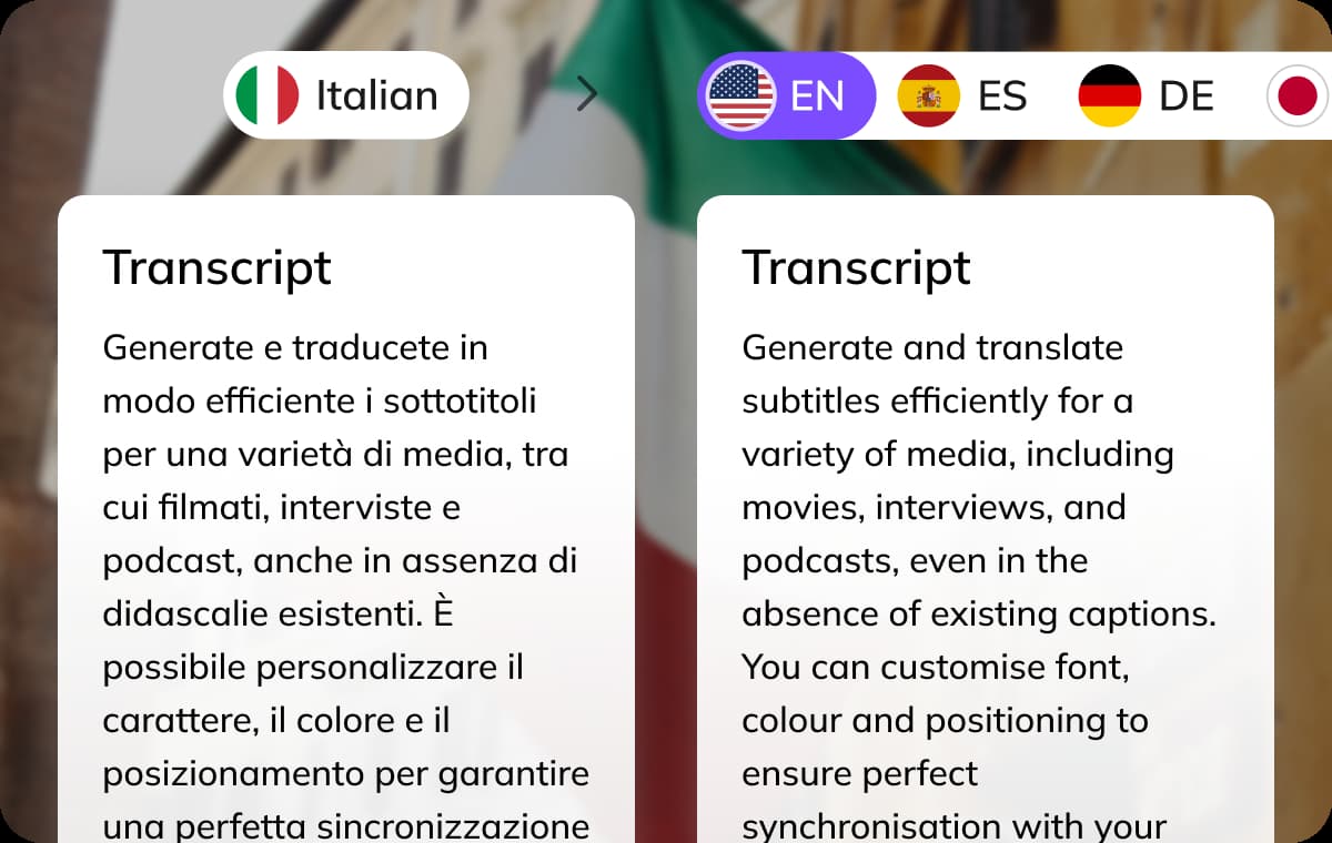 Built-In Translation from Italian to 170+ Languages