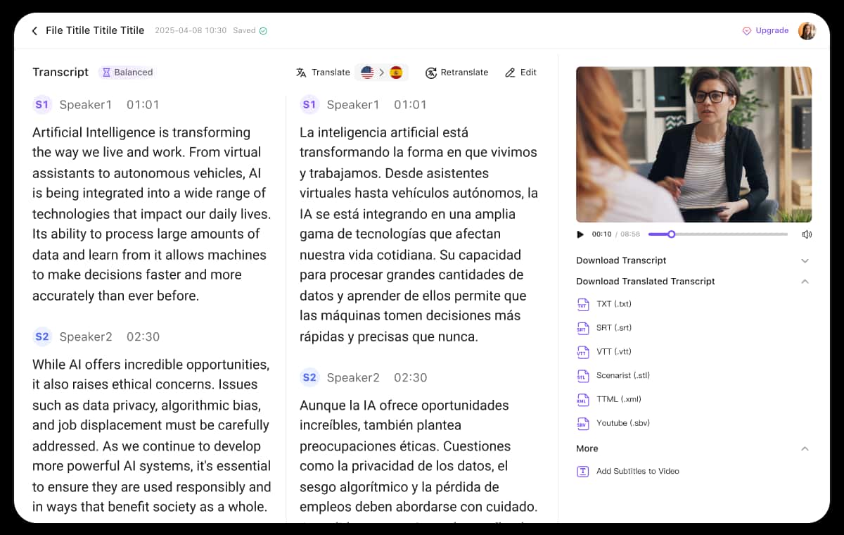 Audio Übersetzer Französisch Deutsch – Export als MP3 oder SRT