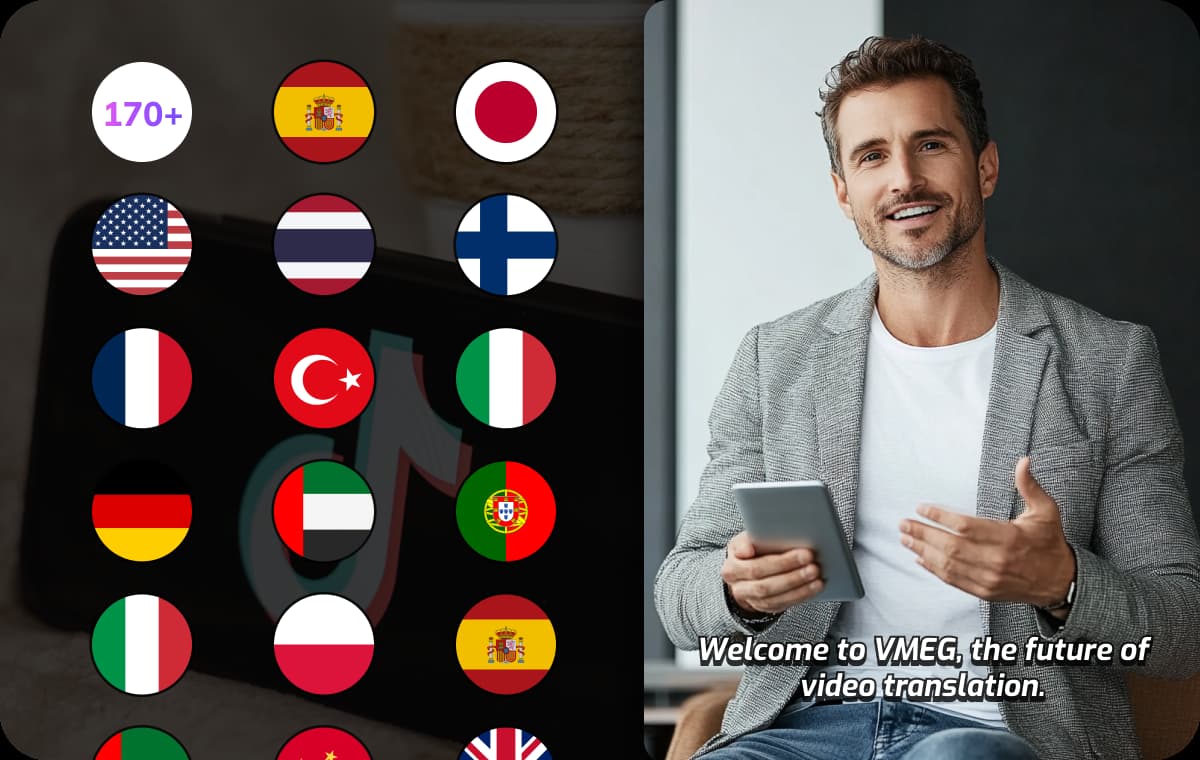 nscrição de vídeos do TikTok em mais de 170 idiomas