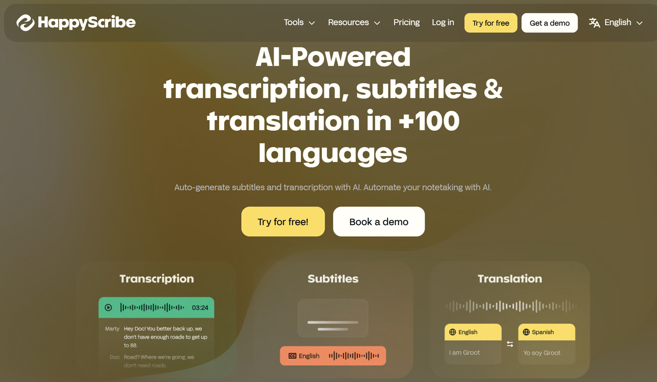 HappyScribe Homepage