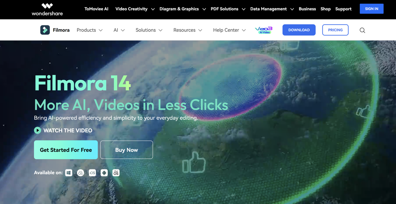 Filmora AI Homepage
