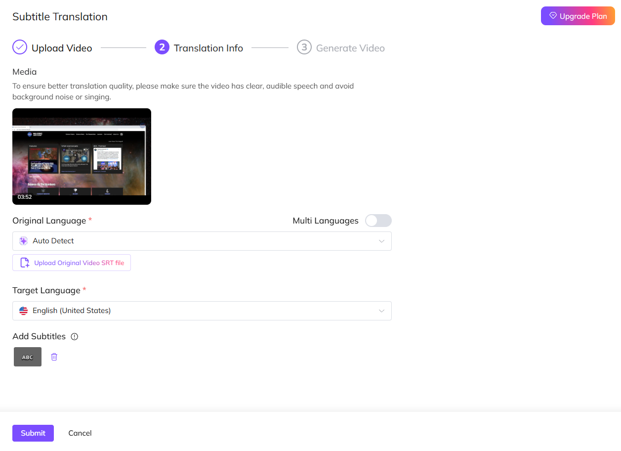 Select Original and Target Language