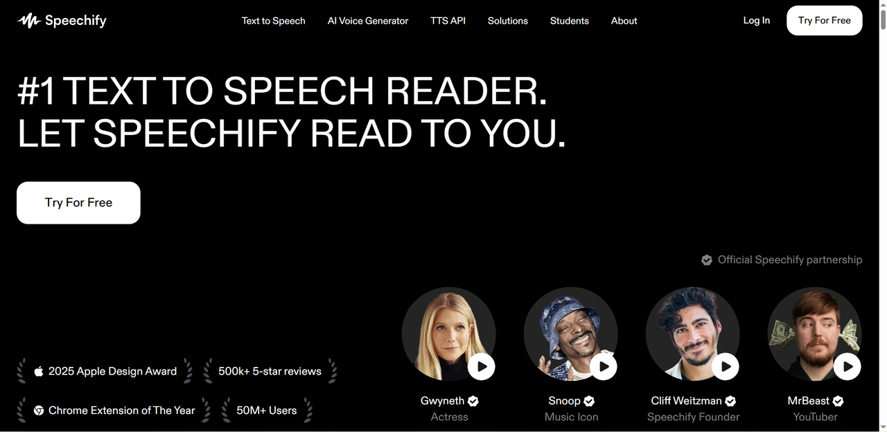 Speechify Homepage