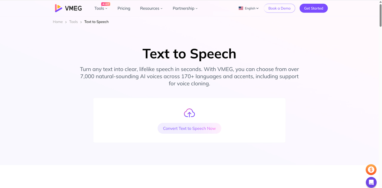 Go to VMEG AI Text to Speech Landing