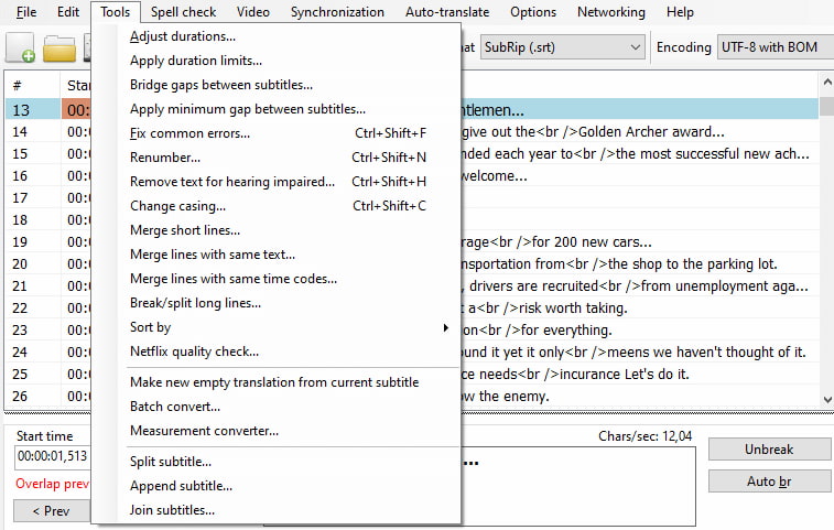 Extract Subtitles via Subtitle Edit