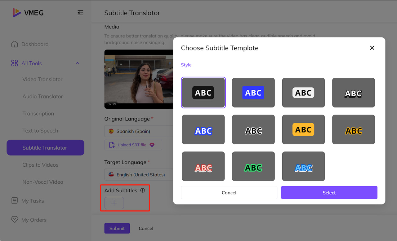 Choose a Subtitle Template