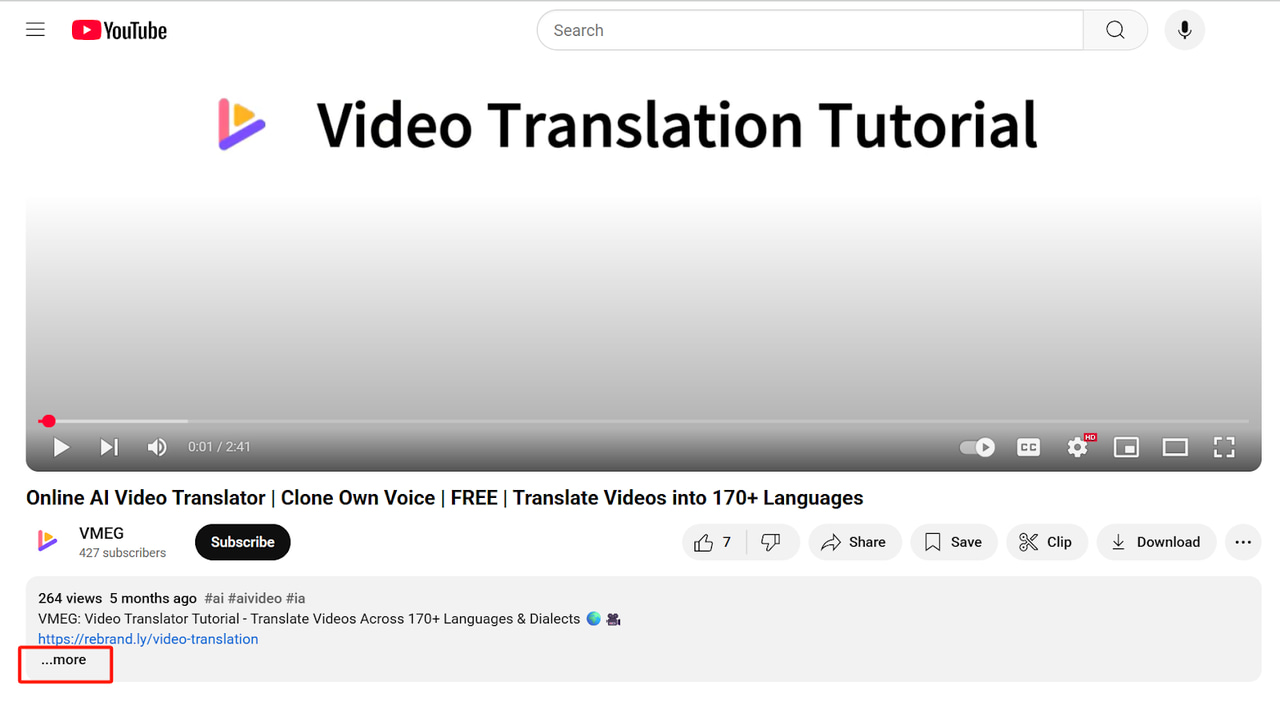 Click the More Button under a YouTube Video