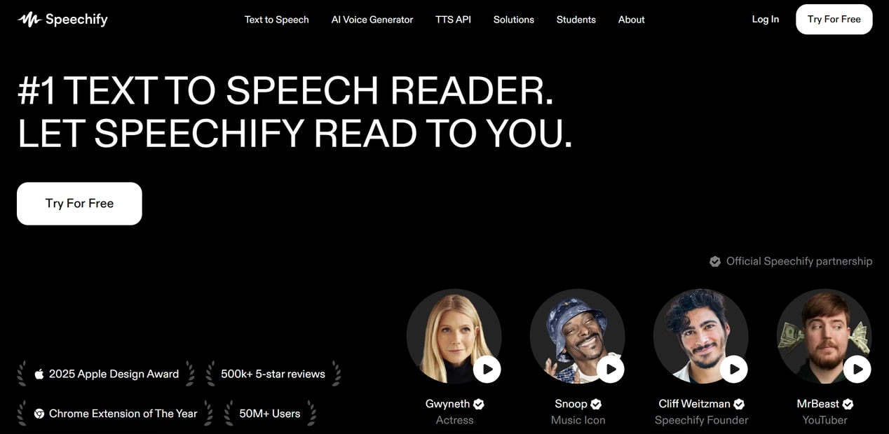 Speechify Homepage