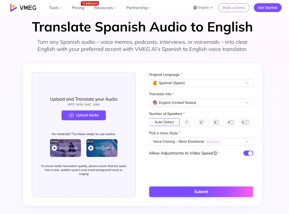 spanish audio to english