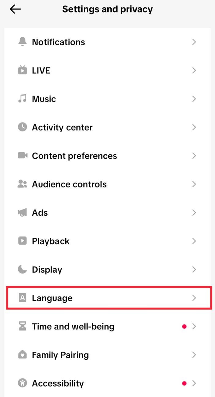 tiktok language button