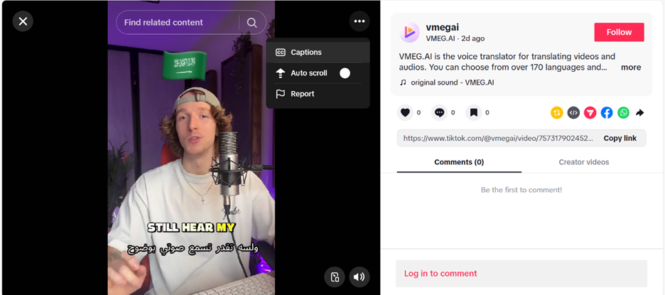 tiktok video showing the context menu