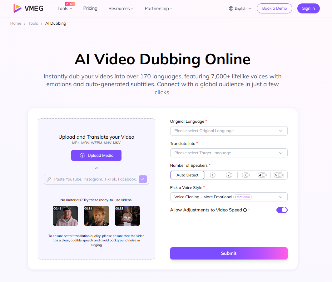 vmeg ai video dubbing