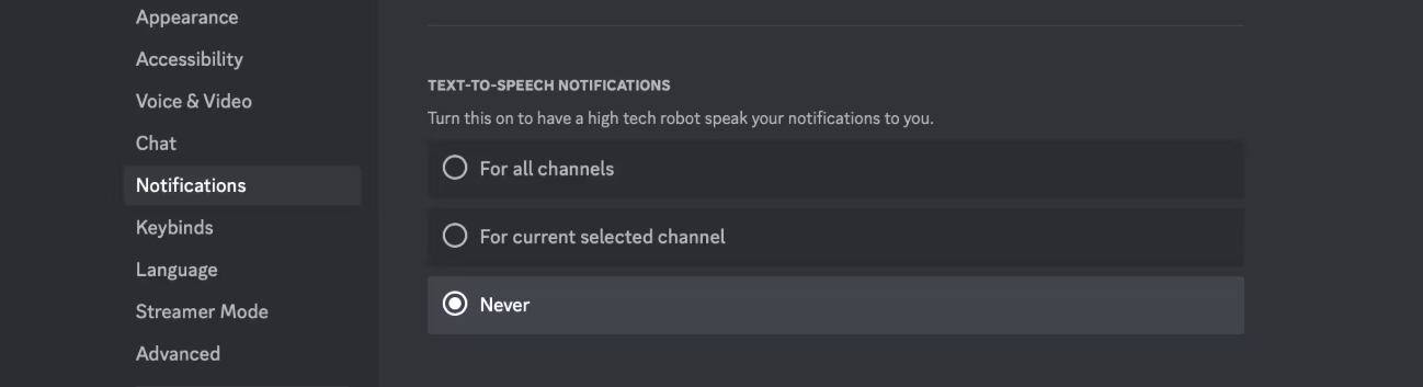 Text-to-Speech Notifications Settings