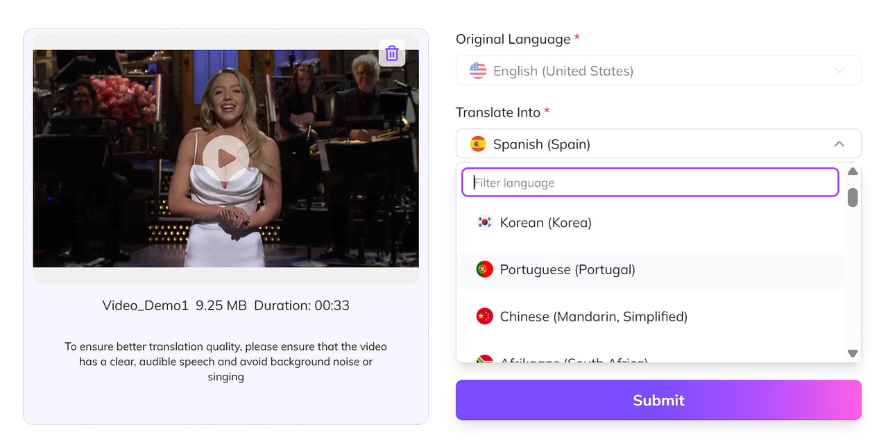 Choose the Target Language