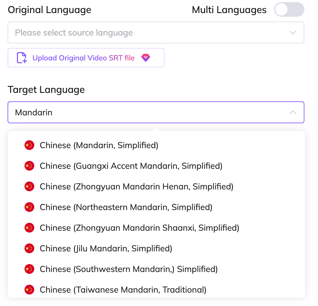 Mandarin dialects supported in VMEG