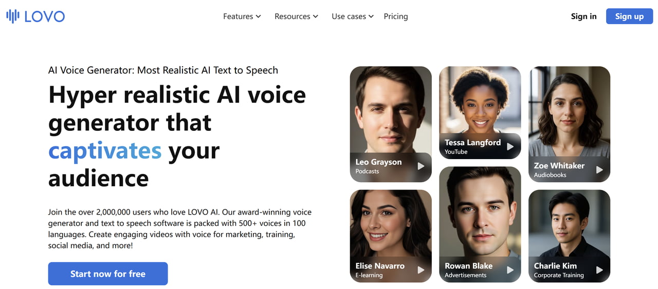 Lovo AI Homepage