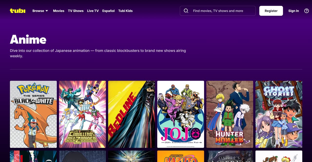 Dubbed Anime Websites - Tubi