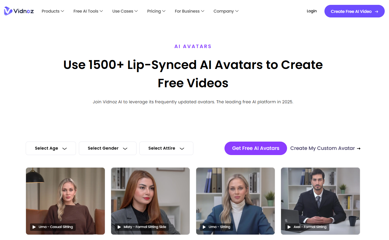 Vidnoz's AI Avatar feature