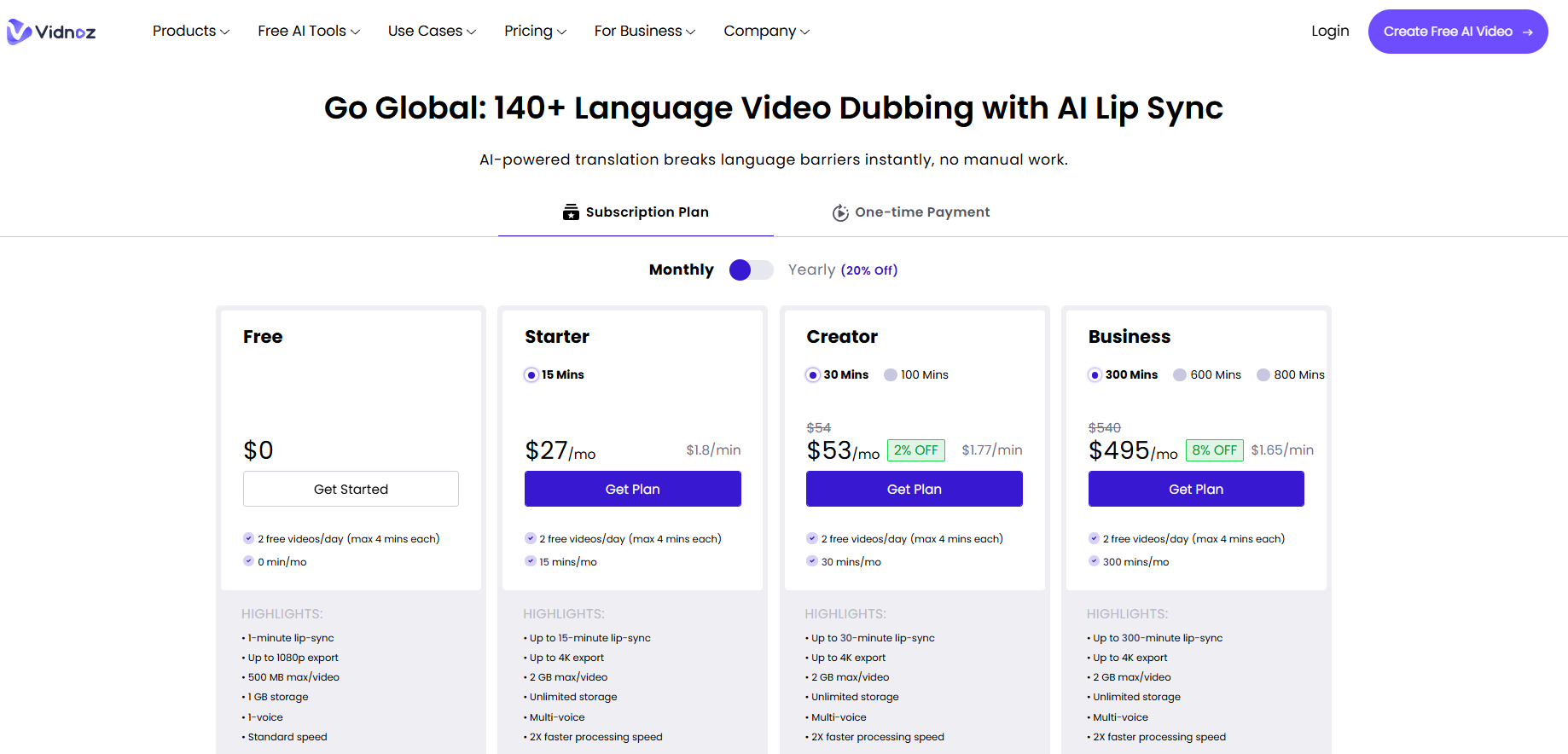 Video translator pricing