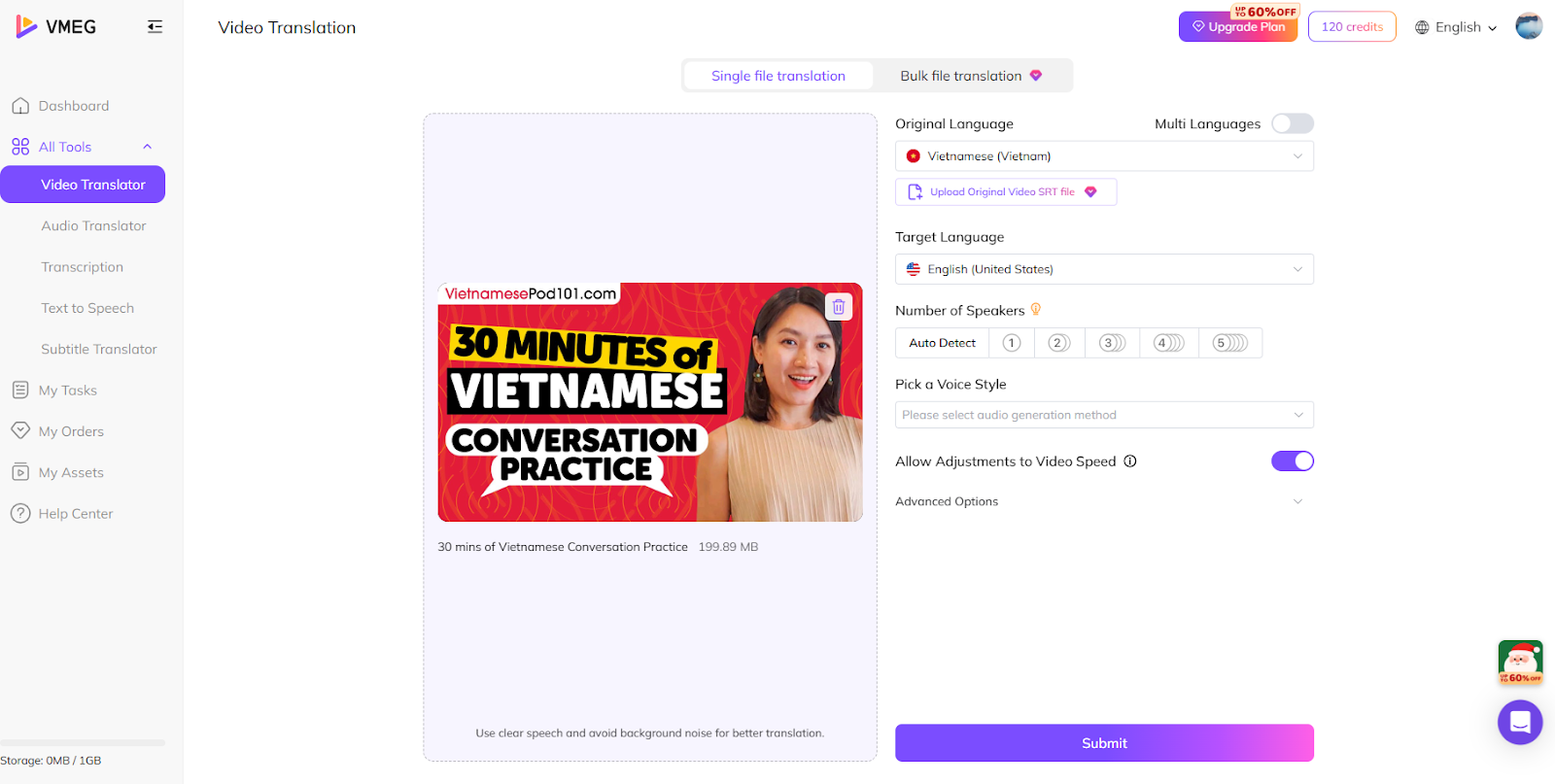 upload your vietnamese audio or video