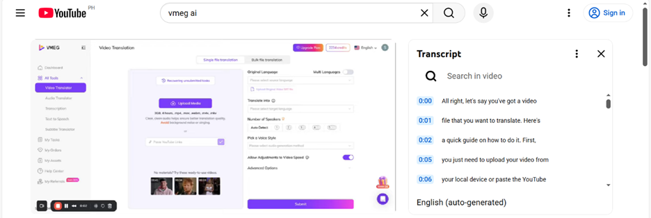 youtube video and its transcript