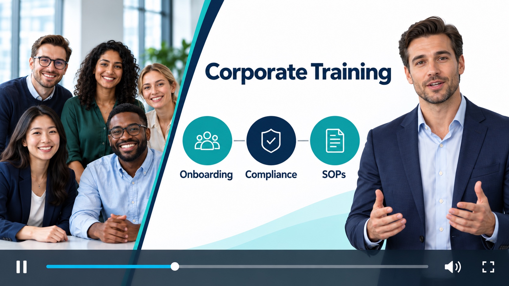 Corporate training narrated video with AI presenter