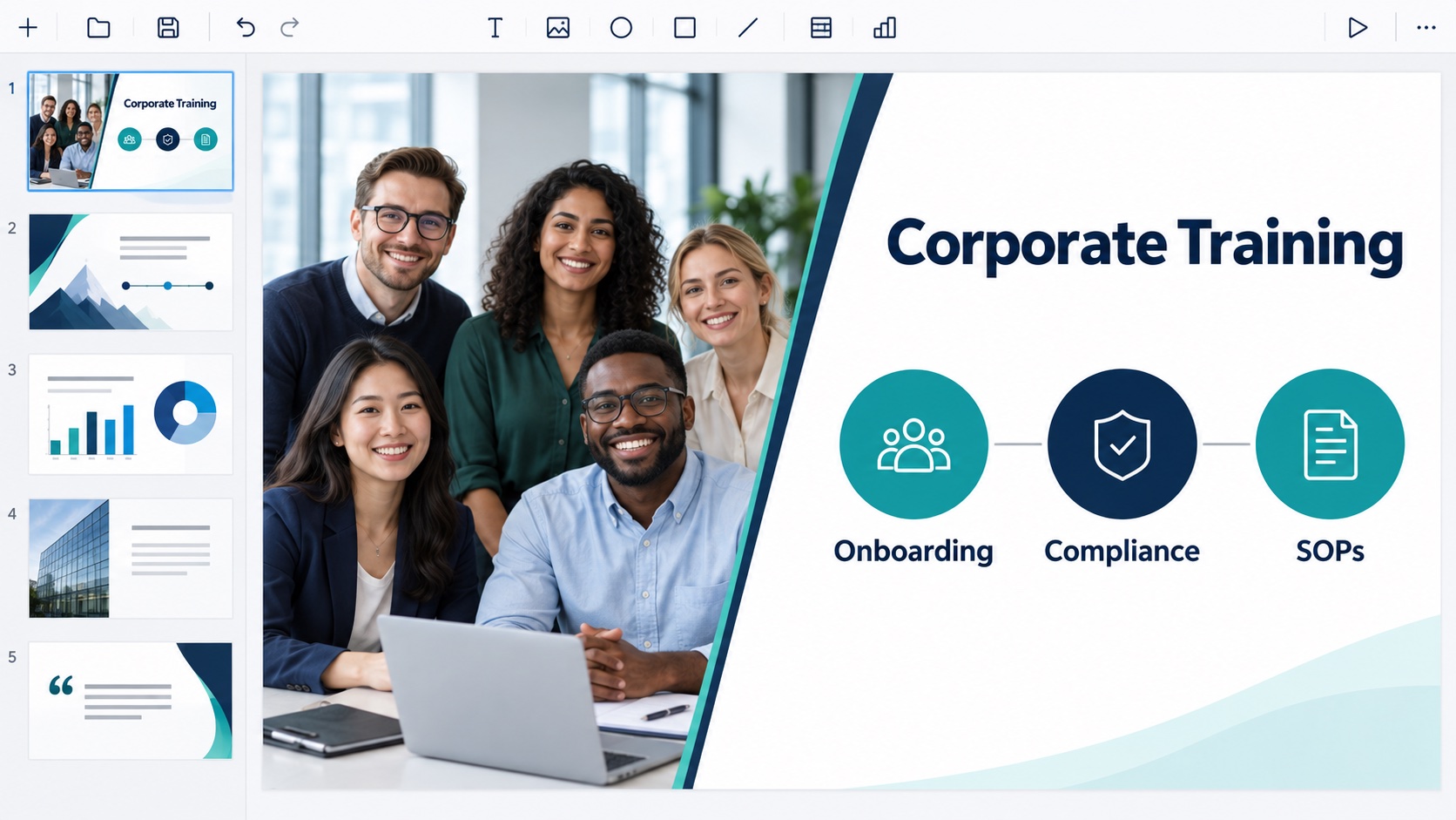 Corporate training PowerPoint slides before converting to video