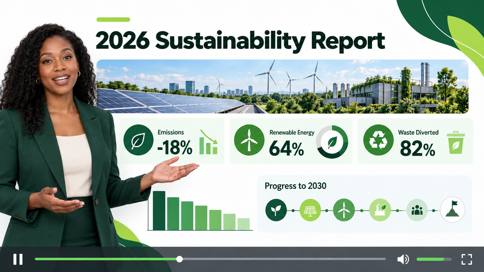 Sustainability report narrated video with AI presenter