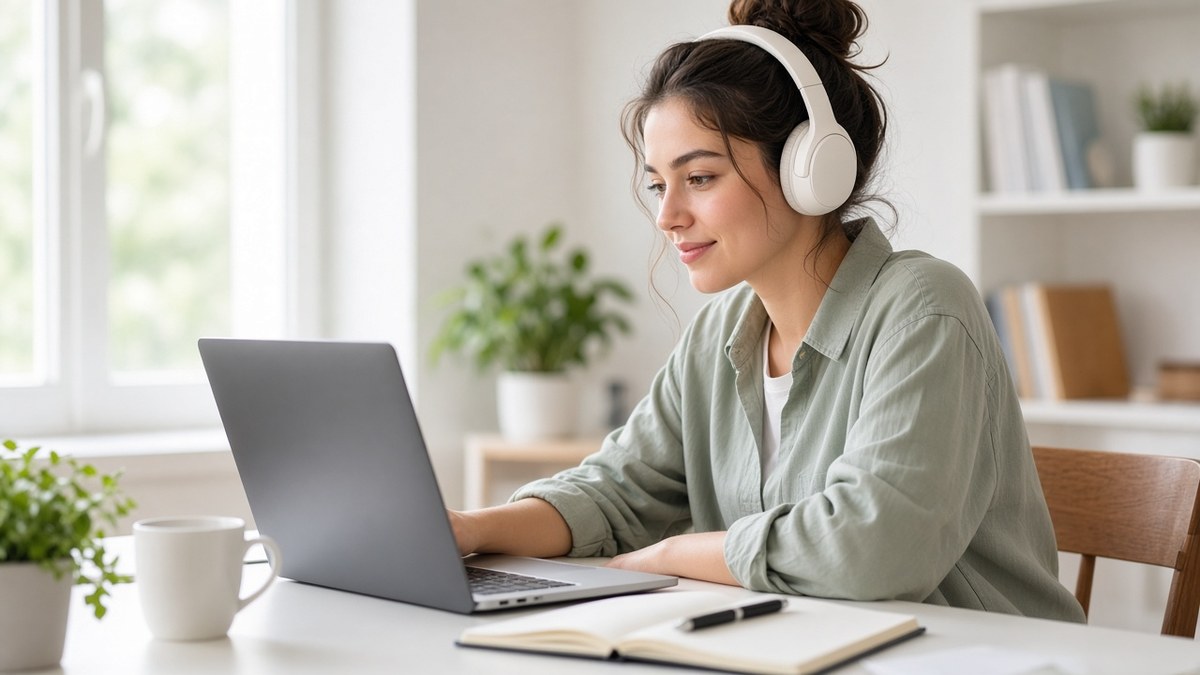 Learner taking an online course on a laptop