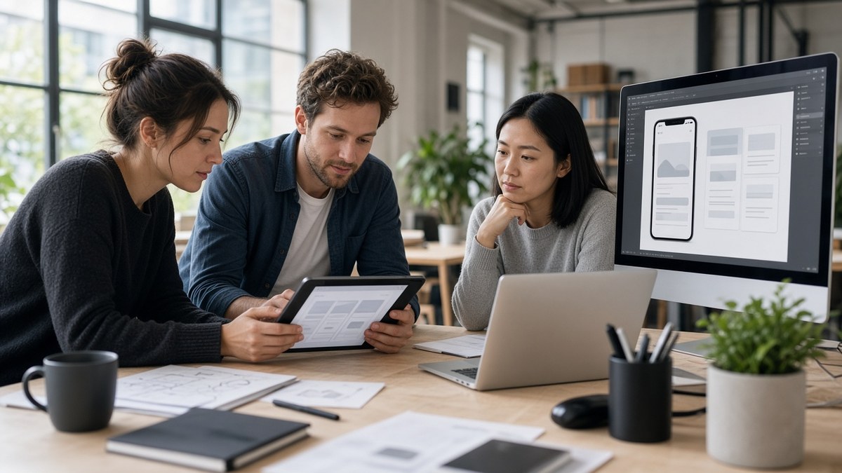 Product designers reviewing an app prototype