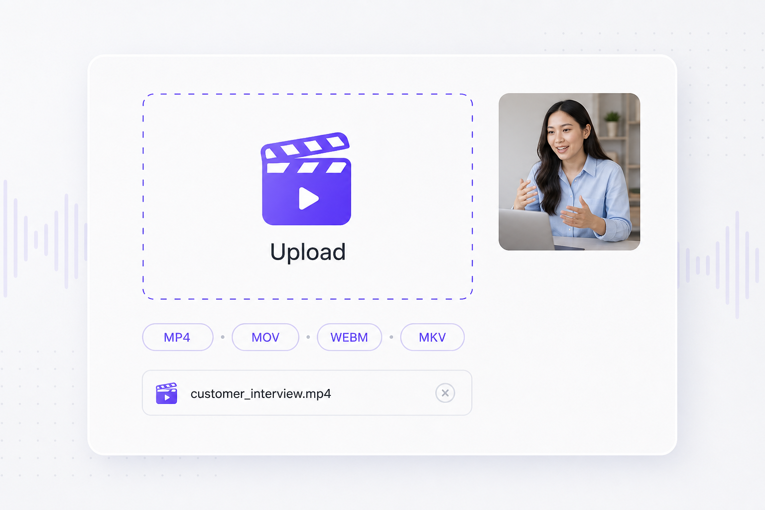 Upload MP4 or MOV video for online language detection