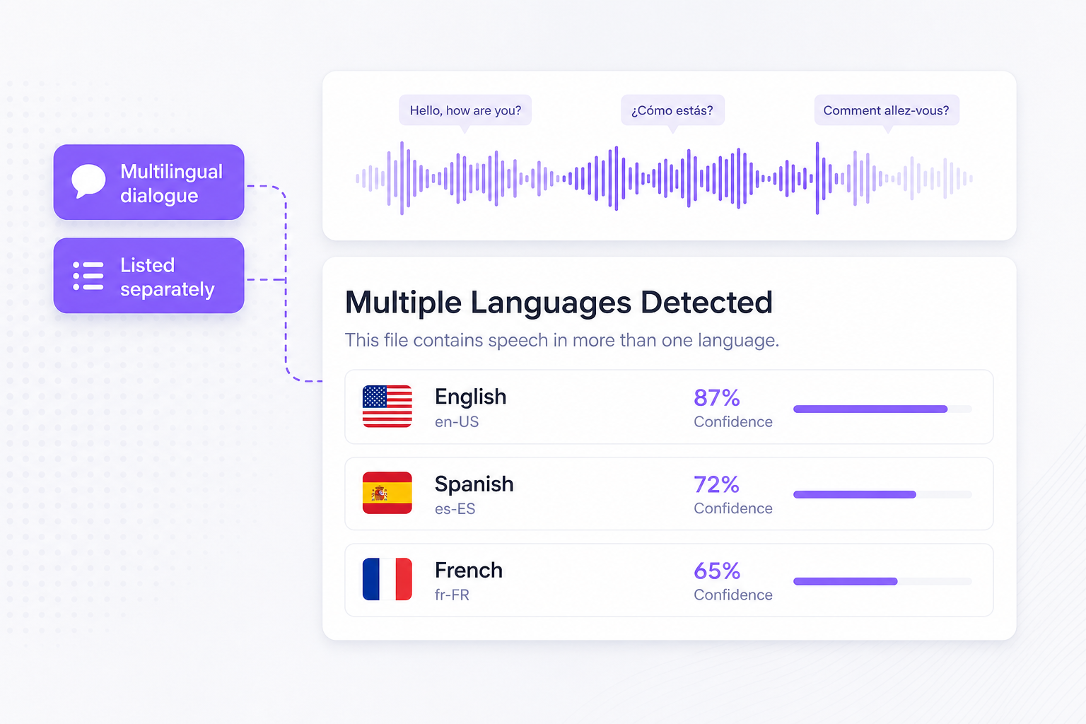 Multi-language audio detection result