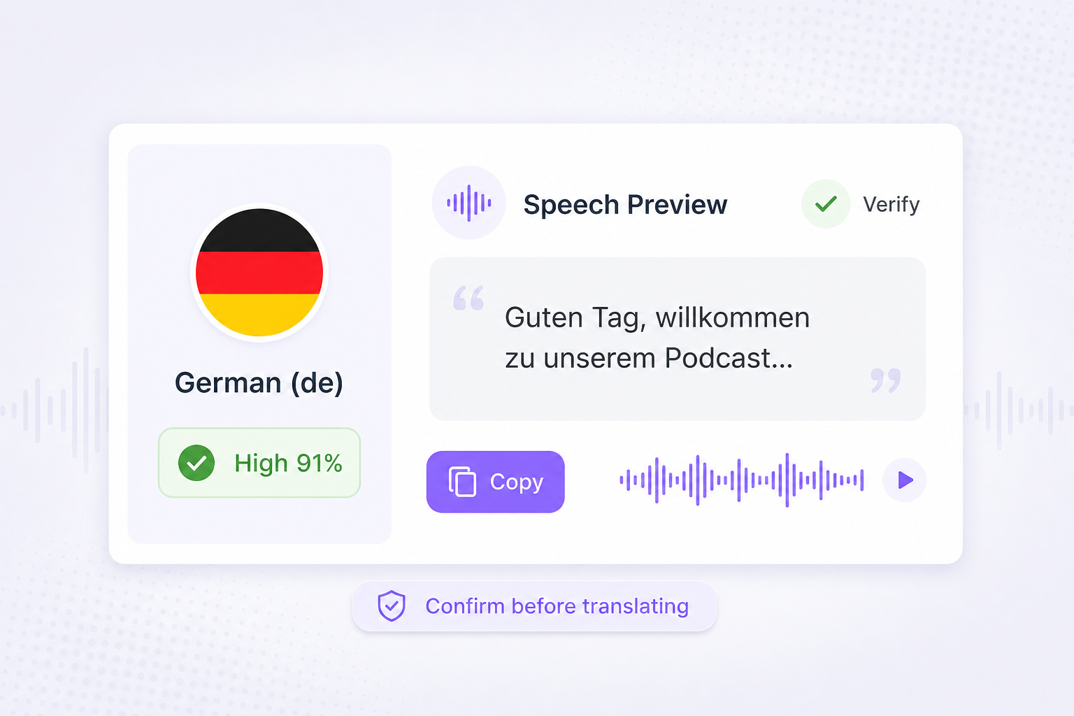 Speech preview after audio language detection