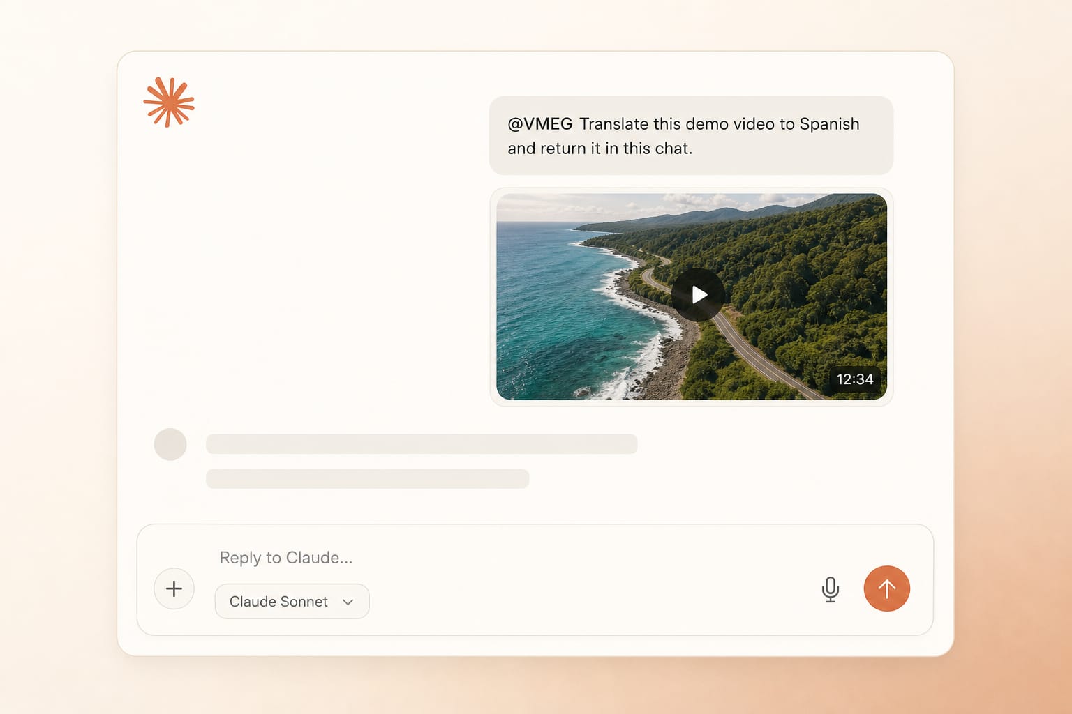 Claude chat session translating a video with VMEG without leaving the thread
