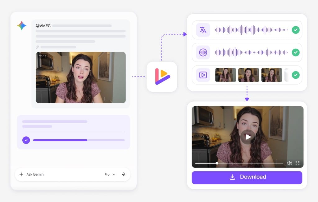 Gemini CLI connected to VMEG video translation workflow