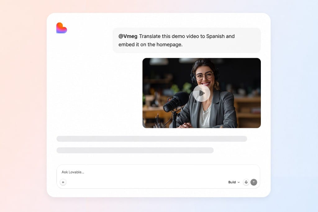 Lovable project chat translating and embedding a localized demo video