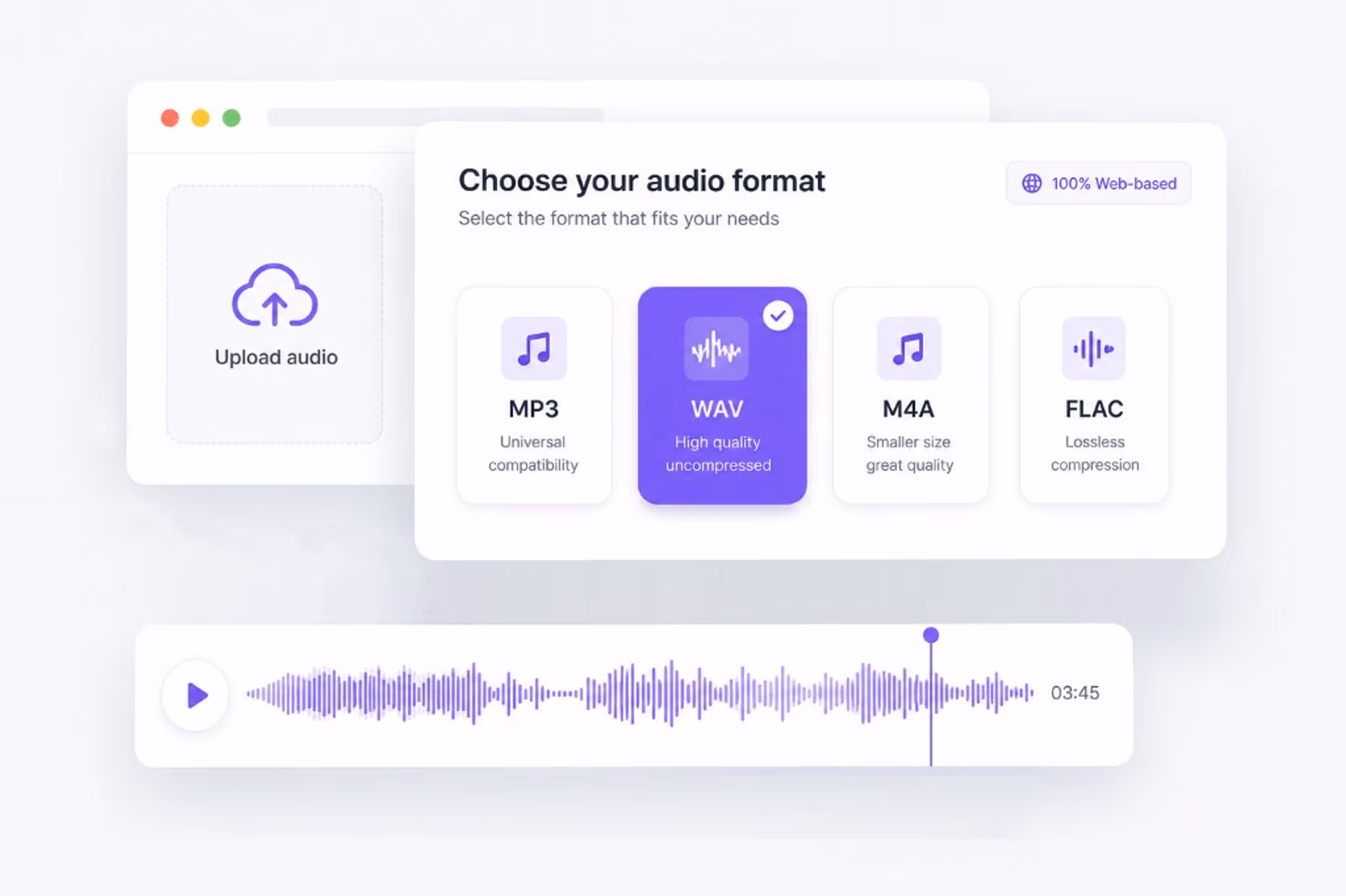 Choose MP3, WAV, M4A, or FLAC audio format
