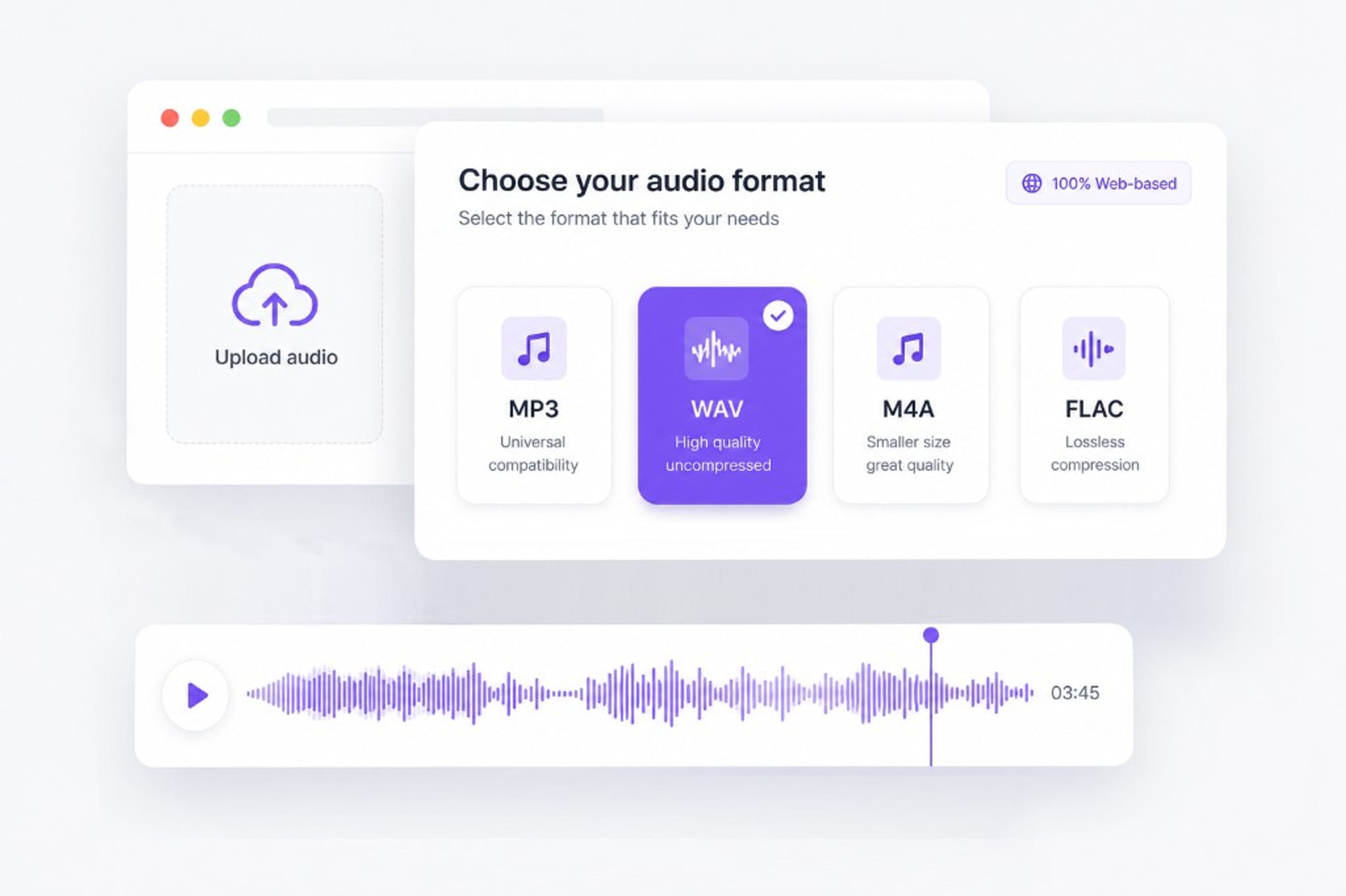 Choose MP3, WAV, M4A, or FLAC audio format