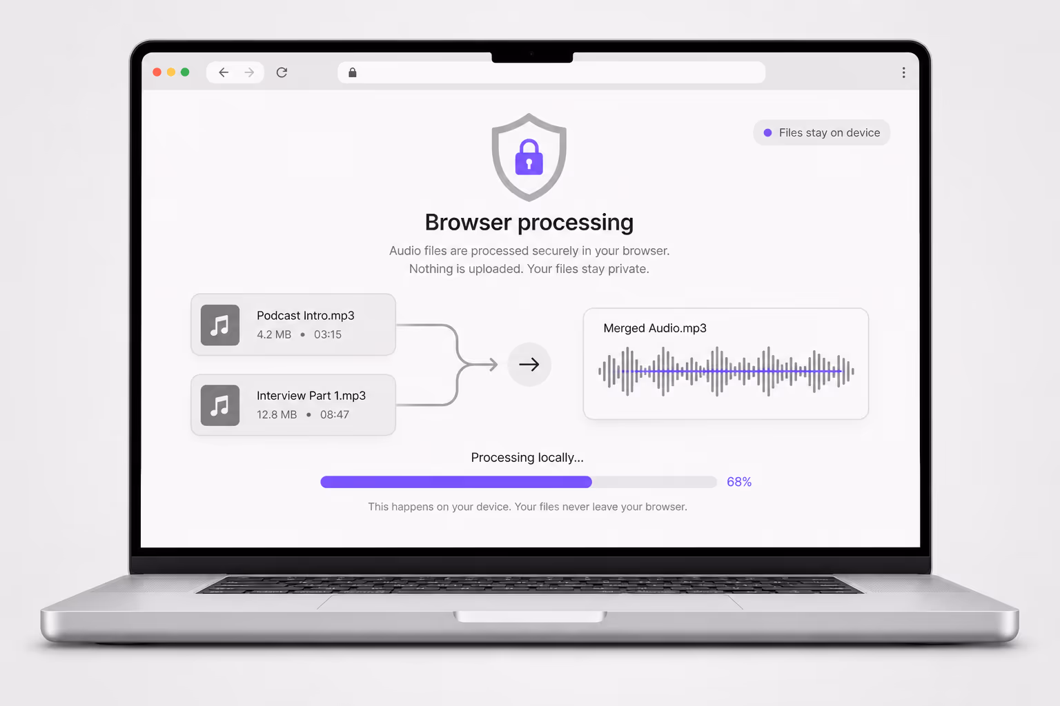 Preview merged audio in the browser before download