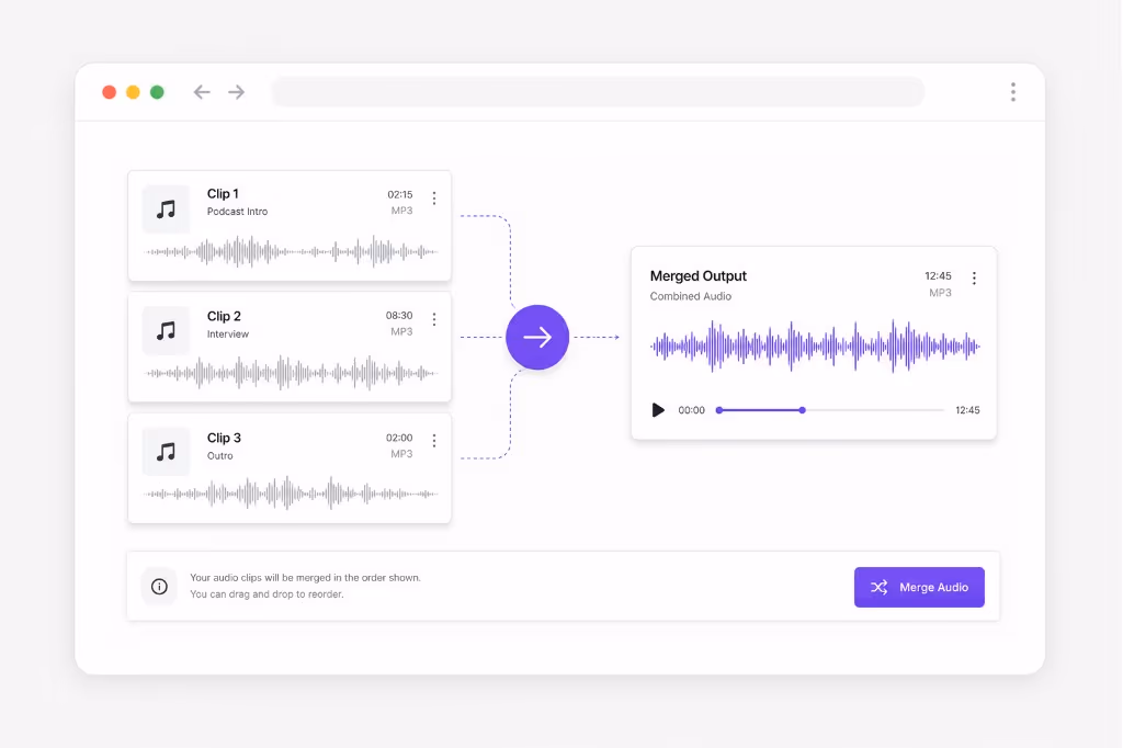 Online audio merger workflow for joining multiple clips