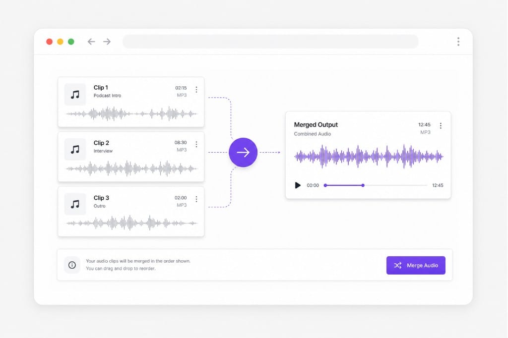 Online audio merger workflow for joining multiple clips