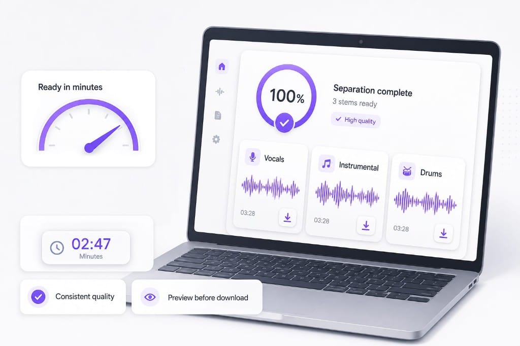 Fast stem separation dashboard with preview and download ready outputs