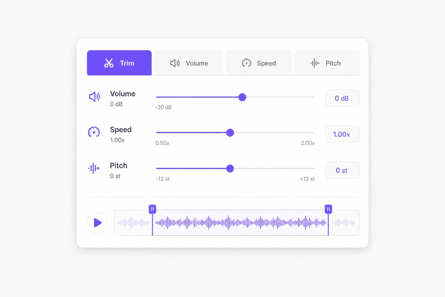 Trim, volume, speed, and pitch in one browser editor