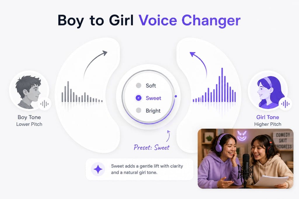 Boy voice to girl voice changer animation test workflow