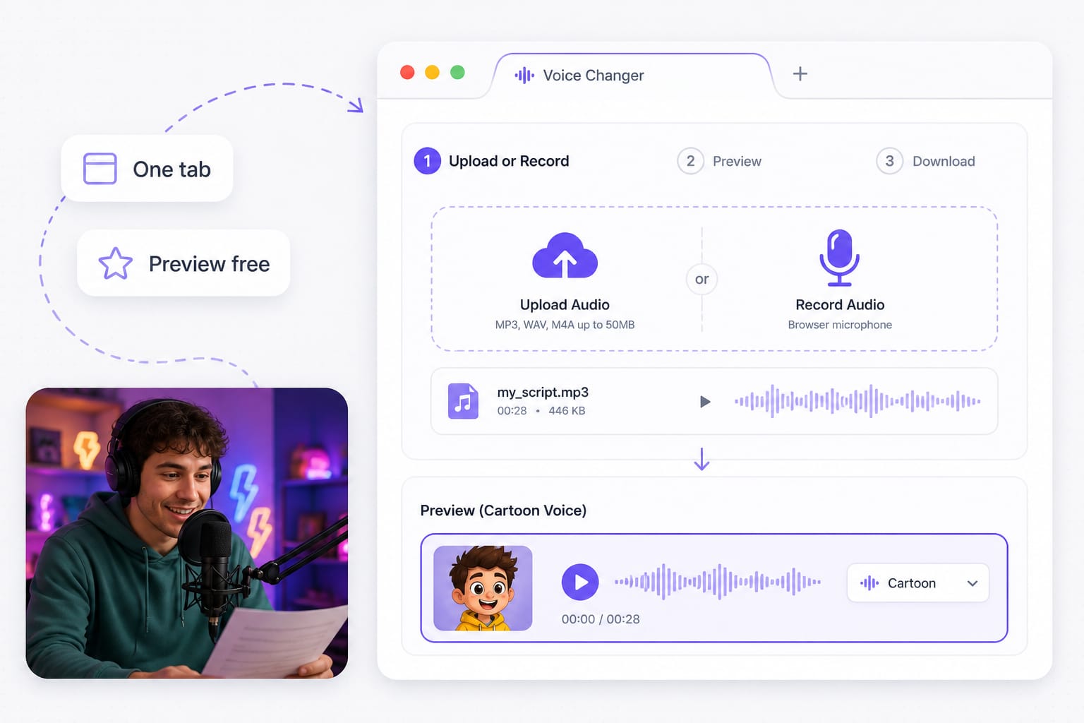 Cartoon voice changer online Cute preset for kids content