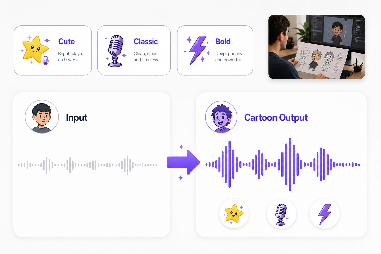 Voice changer cartoon characters multiple preset passes