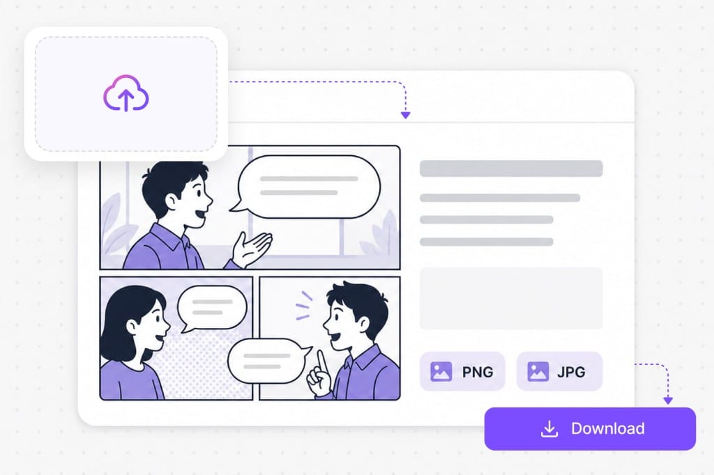 Online comic translator workflow in browser without install