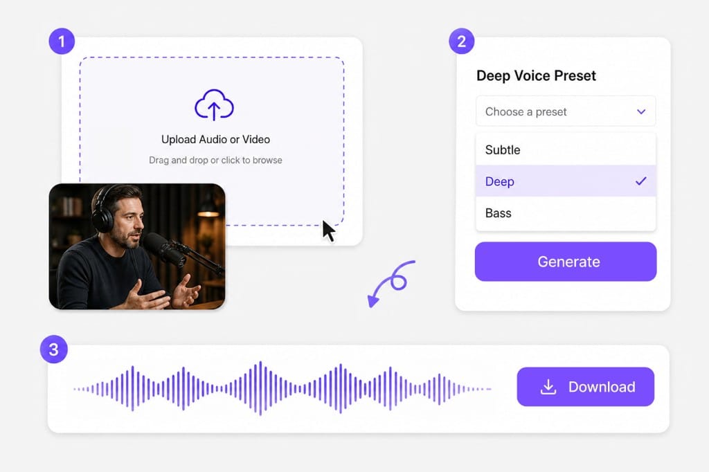 Dry narration upload for deep voice changer online